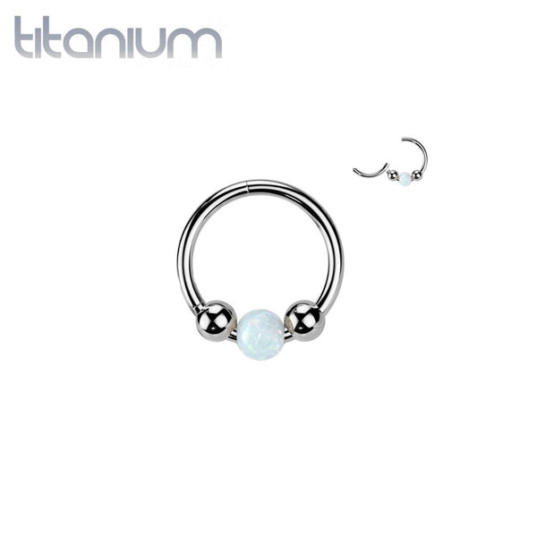 Implant Grade Titanium White Opal Ball Hinged Clicker Hoop