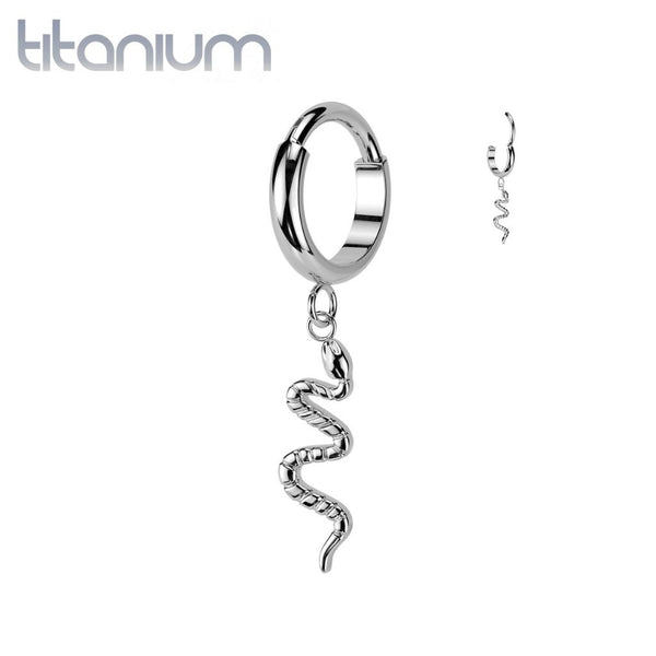 Implant Grade Titanium Snake Dangle Hinged Clicker Hoop