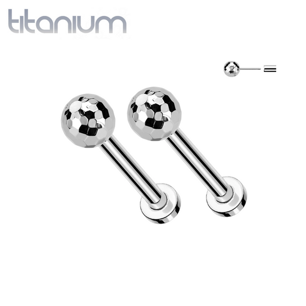 Pair of Implant Grade Titanium Glitter Ball Threadless Push In Earrings With Flat Back