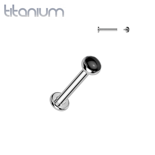 Implant Grade Titanium Black Agate Bezel Internally Threaded Flat Back Labret - Pierced Universe