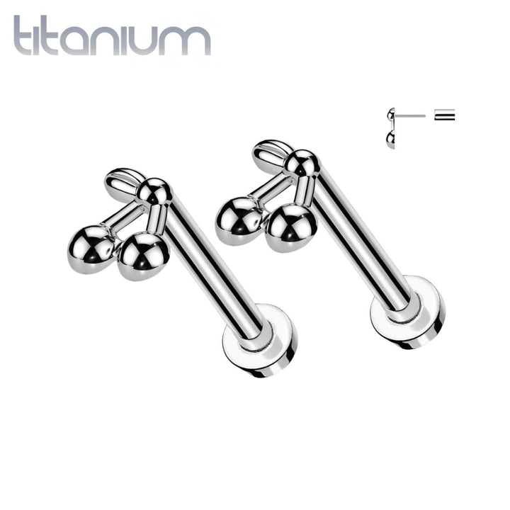 Pair of Implant Grade Titanium Threadless Cherry Push In Earrings With Flat Back - Pierced Universe