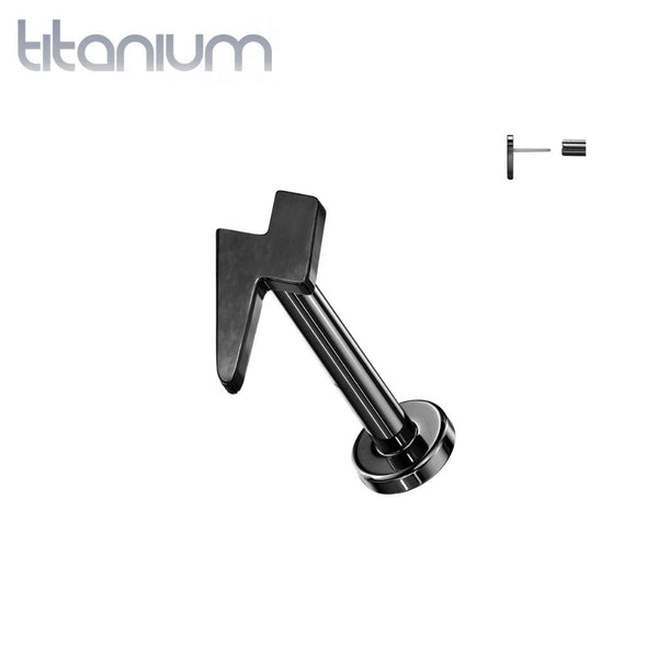 Implant Grade Titanium Threadless Push In Tragus/Cartilage Black PVD Lightning Bolt Stud With Flat Back