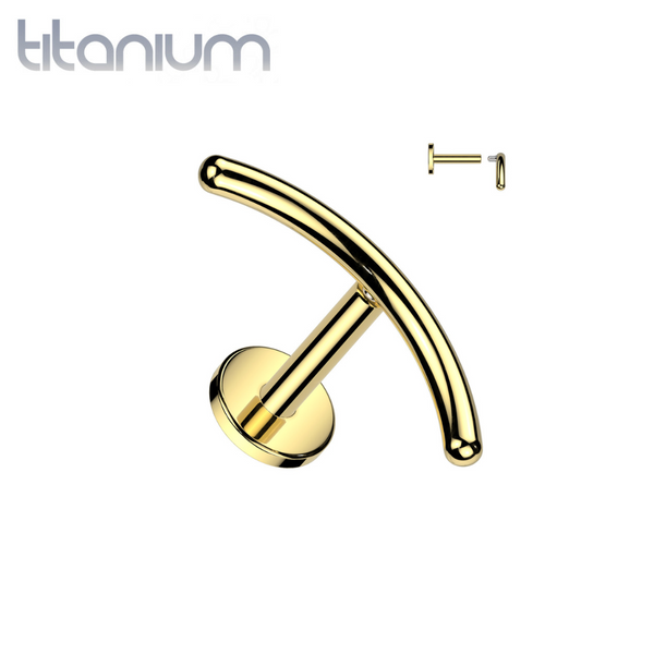 Implant Grade Titanium Gold PVD Minimal Curved Bar Internally Threaded Flat Back Labret