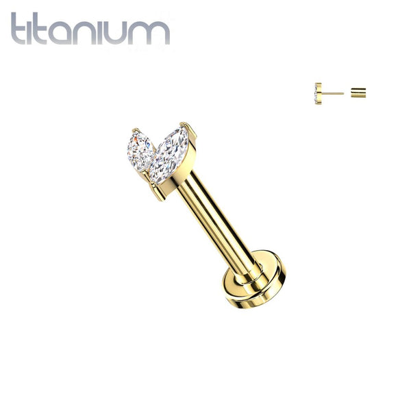 Implant Grade Titanium Aurora Borealis CZ Leaf Marquise Gem Push In Threadless Labret With Flat Back Implant Grade Titanium Aurora Borealis CZ Leaf Marquise Gem Push In Threadless Labret With Flat Back