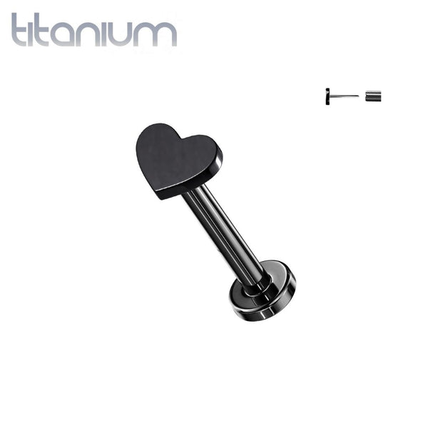 Implant Grade Titanium Threadless Push In Tragus/Cartilage Black PVD Heart Stud With Flat Back