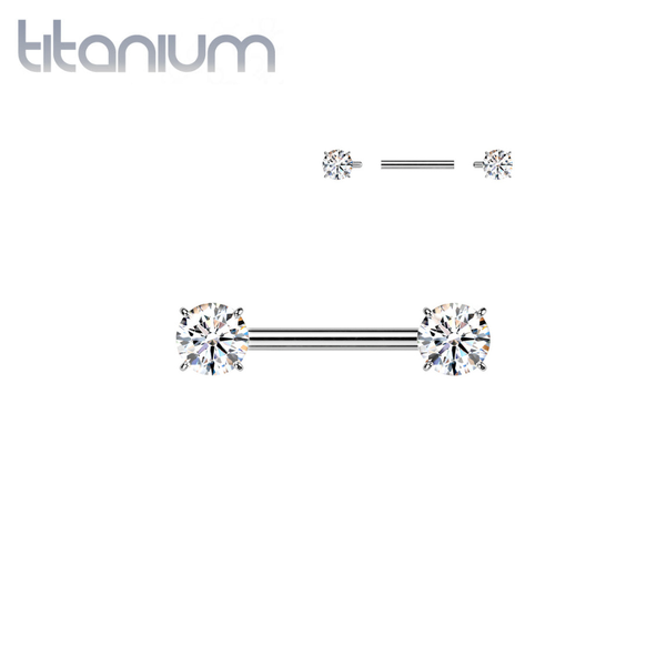 Implant Grade Titanium White CZ Internally Threaded Straight Barbell Nipple Ring - Pierced Universe