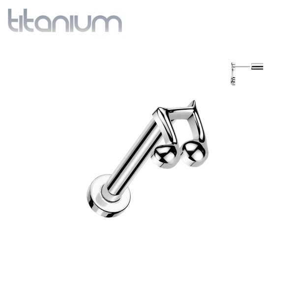 Implant Grade Titanium Large Music Note Threadless Push In Labret With Flat Back
