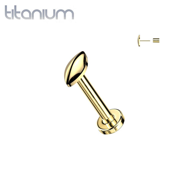 Implant Grade Titanium Gold PVD Minimal Marquise Push In Threadless Labret With Flat Back