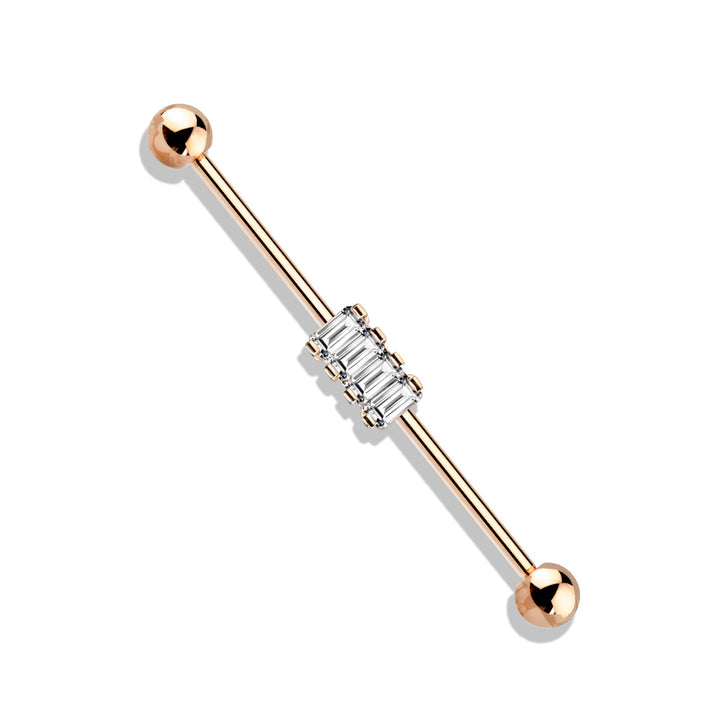 316L Surgical Steel Rose Gold PVD Baguette Gem Cluster Industrial Barbell - Pierced Universe