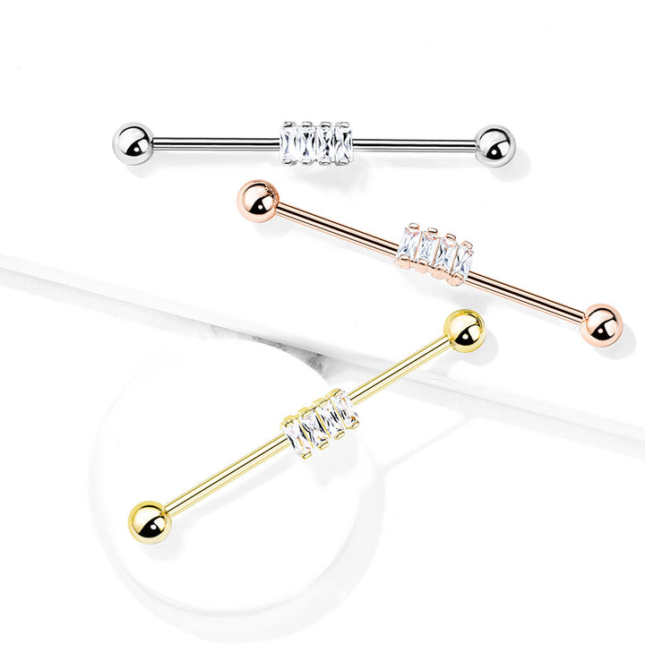 316L Surgical Steel Rose Gold PVD Baguette Gem Cluster Industrial Barbell - Pierced Universe