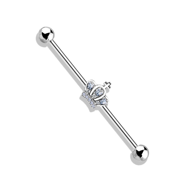 316L Surgical Steel White CZ Crown Industrial Barbell - Pierced Universe