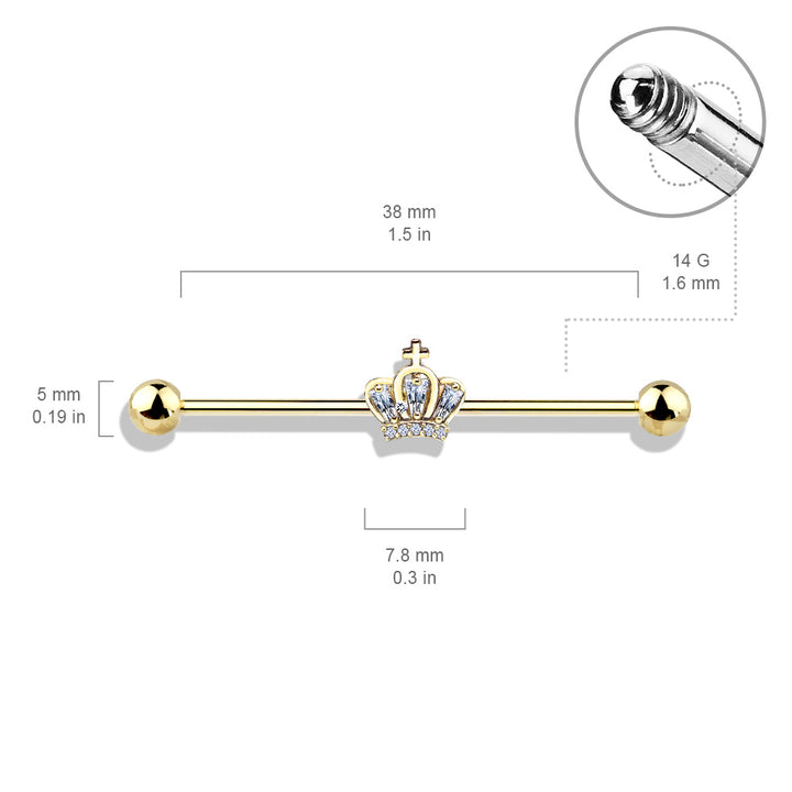 316L Surgical Steel White CZ Crown Industrial Barbell - Pierced Universe