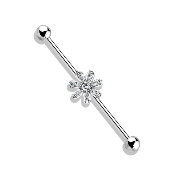 316L Surgical Steel White CZ Gem Flower Industrial Barbell - Pierced Universe