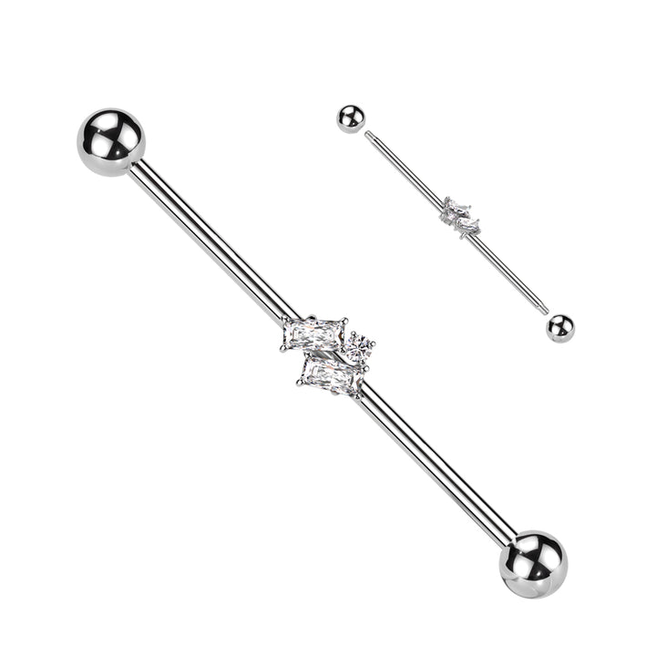 316L Surgical Steel White Baguette CZ Gem Cluster Industrial Straight Barbell - Pierced Universe