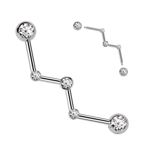 316L Surgical Steel White CZ Constellation Industrial Barbell 316L Surgical Steel White CZ Constellation Industrial Barbell