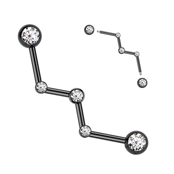 316L Surgical Steel Gold PVD White CZ Constellation Industrial Barbell 316L Surgical Steel Gold PVD White CZ Constellation Industrial Barbell