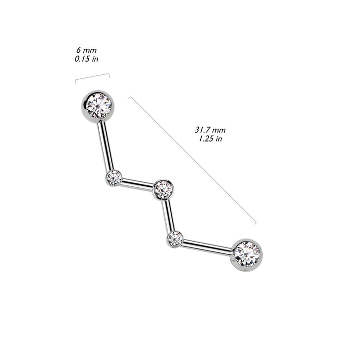316L Surgical Steel Black PVD White CZ Constellation Industrial Barbell - Pierced Universe
