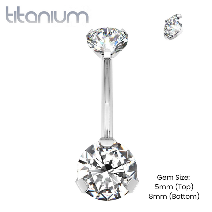 Implant Grade Titanium Internally Threaded White CZ Prong Belly Button Navel Ring - Pierced Universe