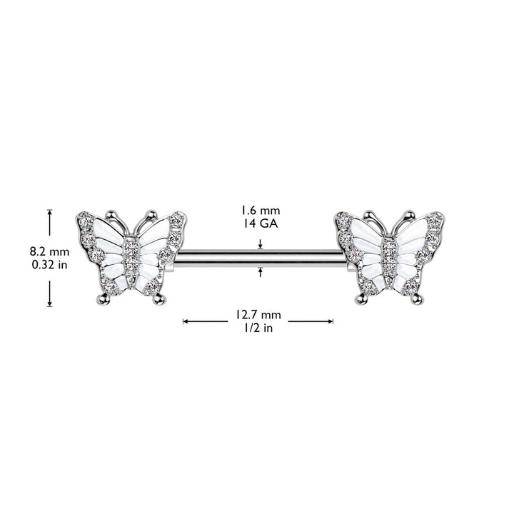 316L Surgical Steel Gold PVD White CZ Butterfly Nipple Ring Straight Barbell - Pierced Universe
