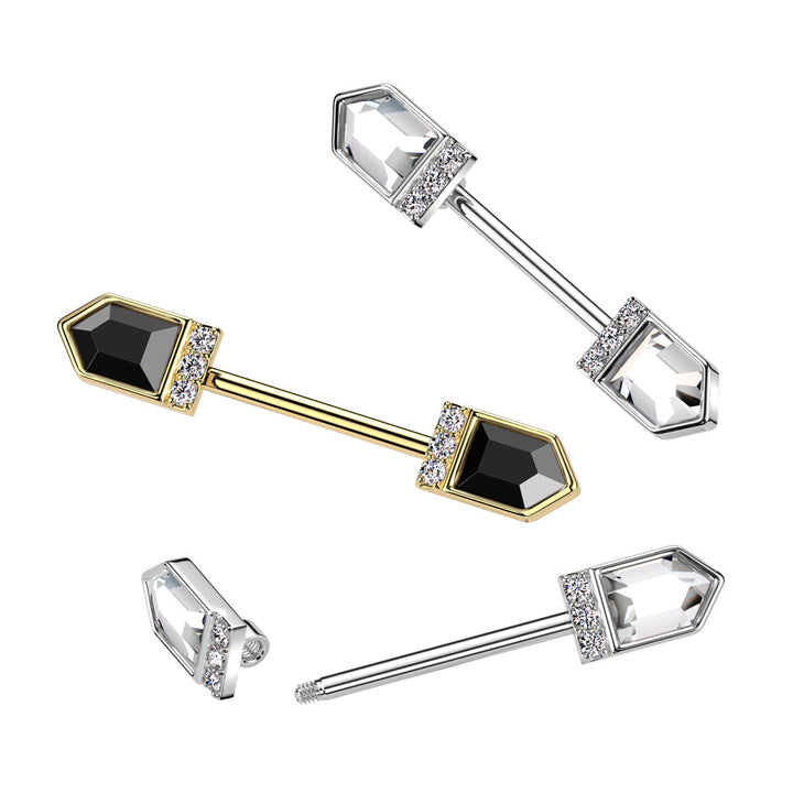 316L Surgical Steel Gold PVD Black CZ Pointed Gem Cluster Nipple Ring Straight Barbell - Pierced Universe