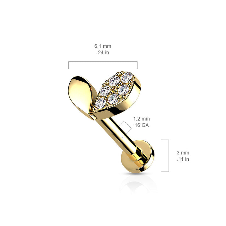 316L Surgical Steel Gold PVD White CZ Heart Internally Threaded Labret - Pierced Universe