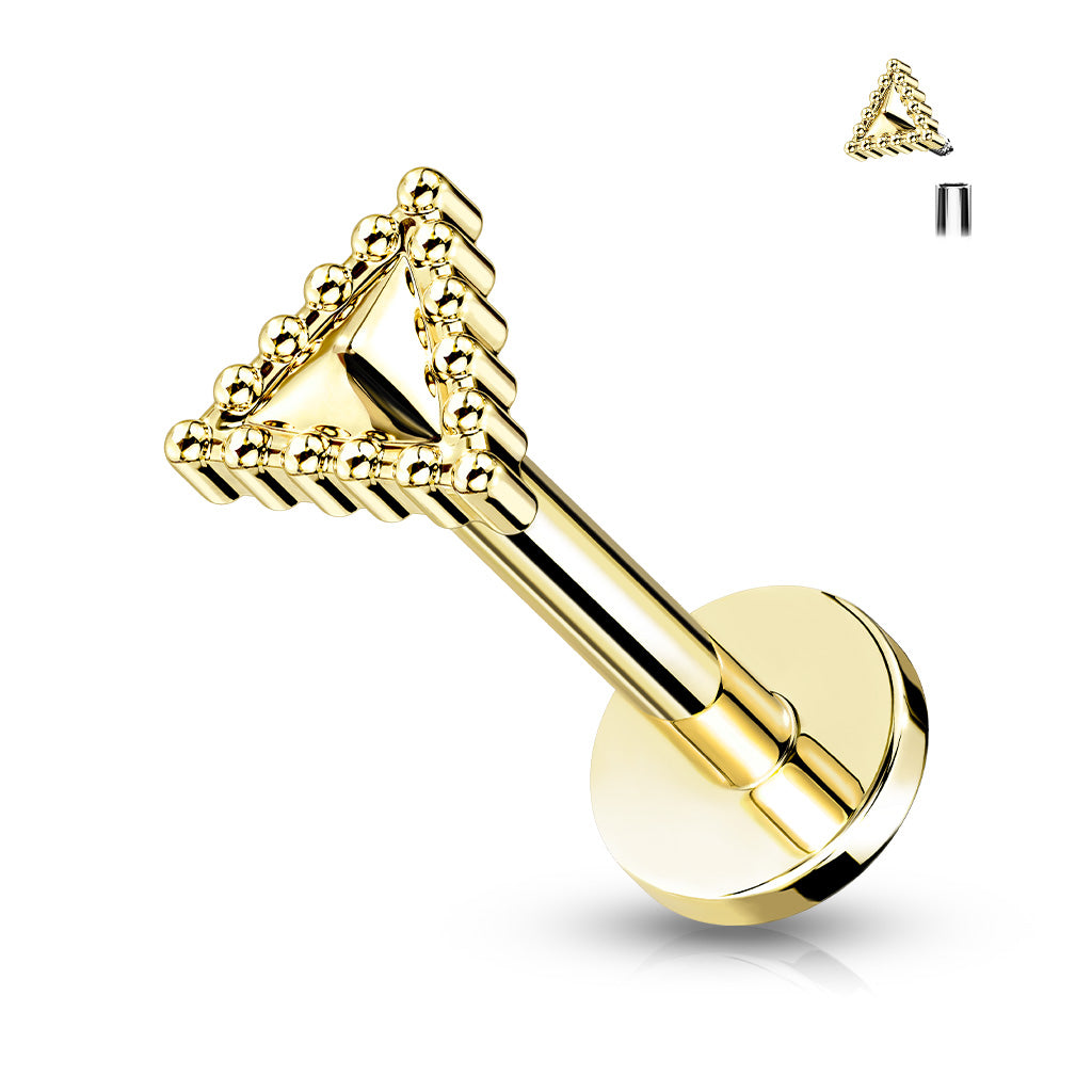 Triangular Pvd 316L Surgical Steel Gold PVD Beaded Design Triangle Flat Back Labret ...