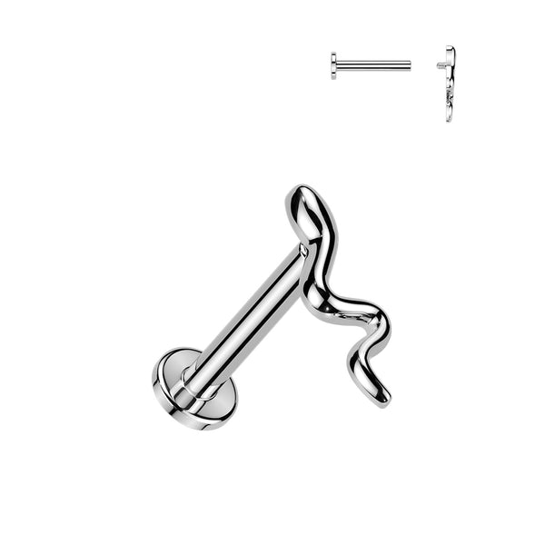 316L Surgical Steel Minimal Slithering Snake Internally Threaded Flat Back Labret - Pierced Universe