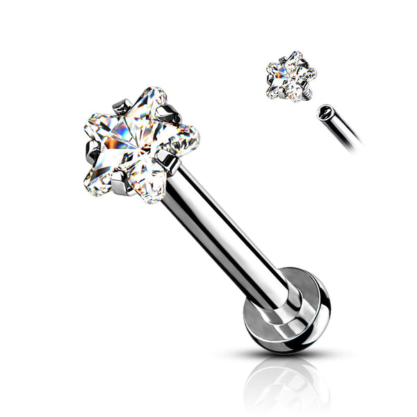 316L Surgical Steel White CZ Star Internally Threaded Flat Back Labret - Pierced Universe