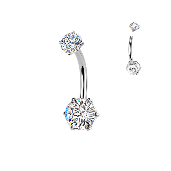 316L Surgical Steel White CZ Internally Threaded 6 Prong Classic Circle Belly Ring