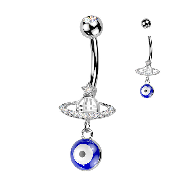 316L Surgical Steel Saturn Star Celestial Evil Eye Dangle Belly Ring