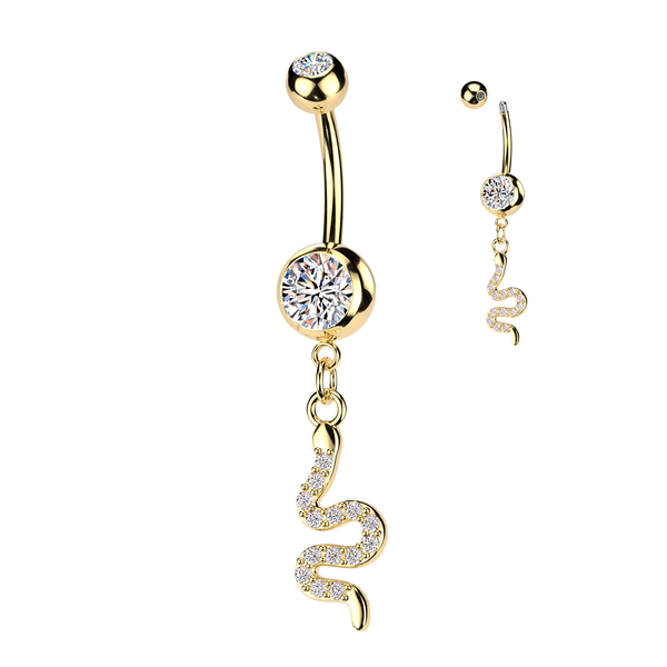 316L Surgical Steel Gold PVD Snake Dangling Belly Ring