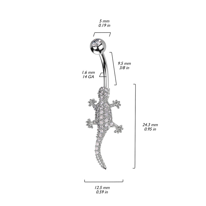 316L Surgical Steel White CZ Lizard Gecko Non Dangle Belly Ring - Pierced Universe