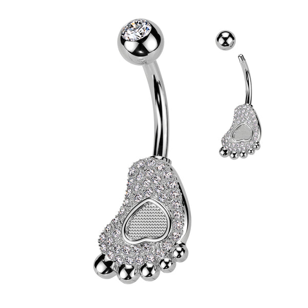 316L Surgical Steel White CZ Heart Baby Foot Belly Ring