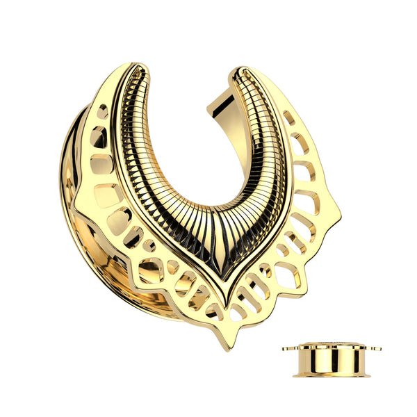 316L Surgical Steel Gold PVD Half Saddle Hanger Tribal Double Flared Ear Tunnels - Pierced Universe
