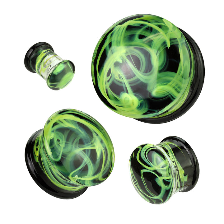 Green Smoke Swirl Pyrex Glass Double Flared Plug - Pierced Universe