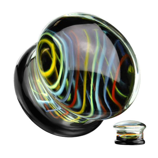 Multicoloured Stripe Pyrex Glass Double Flared Plugs Multicoloured Stripe Pyrex Glass Double Flared Plugs