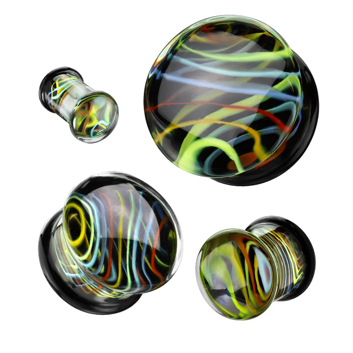 Multicoloured Stripe Pyrex Glass Double Flared Plugs - Pierced Universe