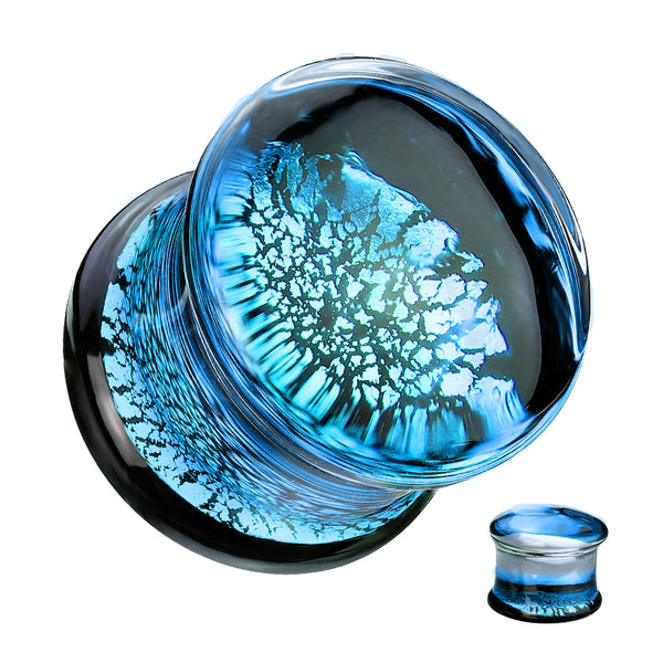 Blue & Black Crackle Pyrex Glass Double Flared Plugs - Pierced Universe