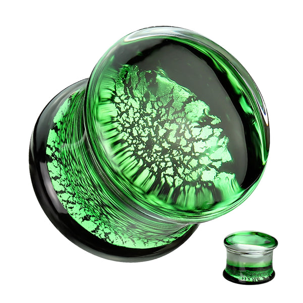 Green & Black Crackle Pyrex Glass Double Flared Plugs