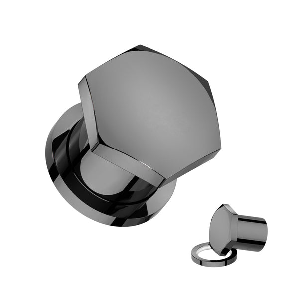 316L Surgical Steel Black PVD Hexagon Shaped Single Flared Plug - Pierced Universe