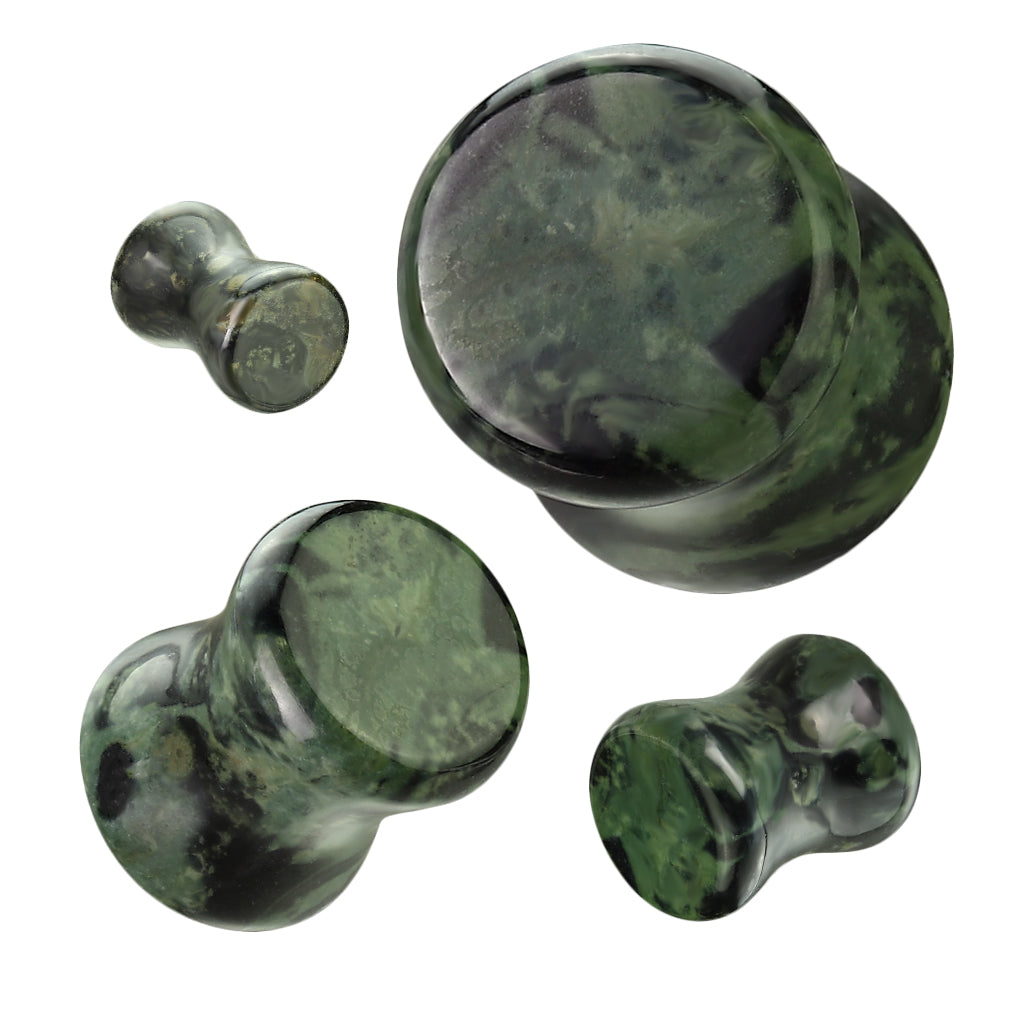 Natural Green Eye Jasper Stone Double Flare Plugs – Organic Gauges, 10mm, By Lobal Domination