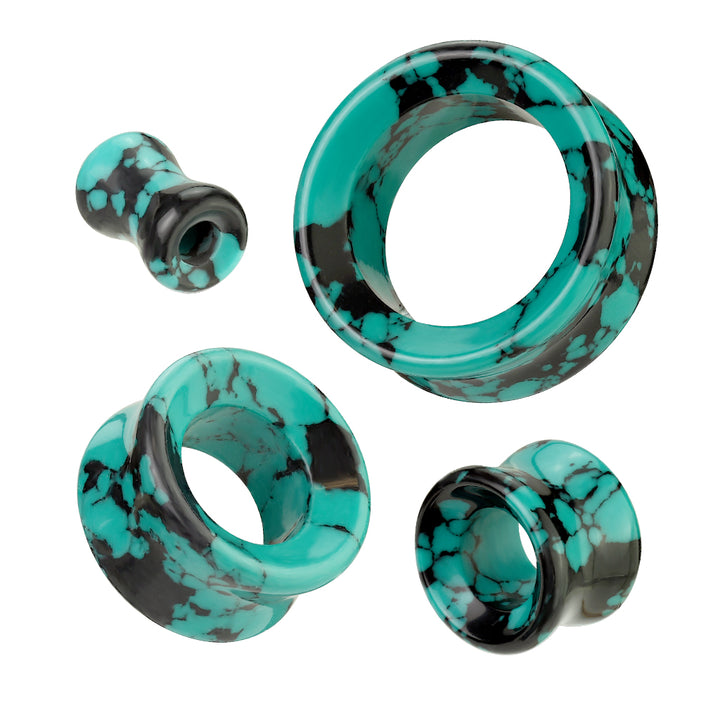 Organic Natural Black Teal Turquoise Double Flared Ear Tunnels - Pierced Universe