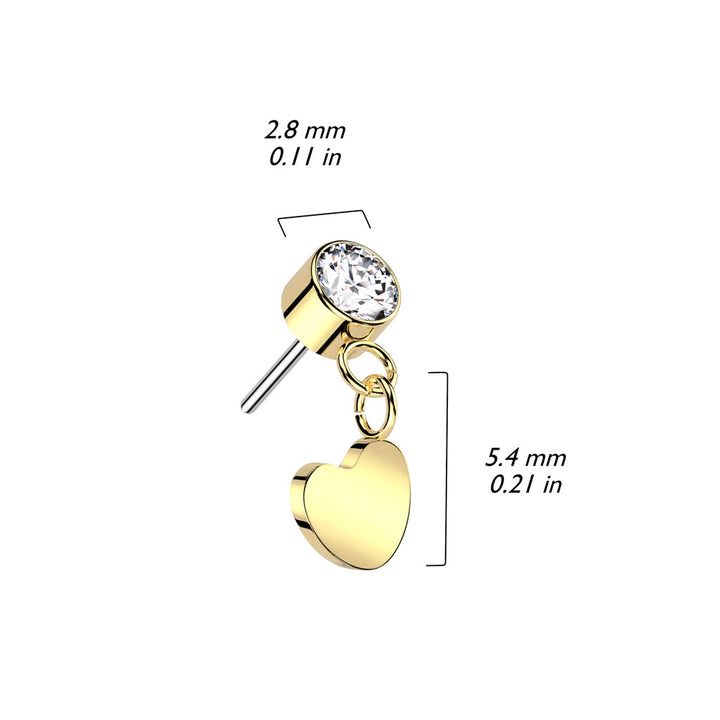 Implant Grade Titanium Rose Gold PVD AB CZ Heart Dangle Threadless Push In Labret - Pierced Universe