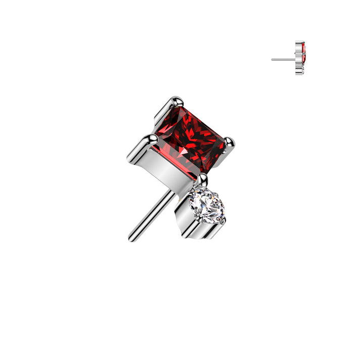 Implant Grade Titanium Red White CZ Square & Circle Gem Cluster Push In Threadless Labret With Flat Back - Pierced Universe