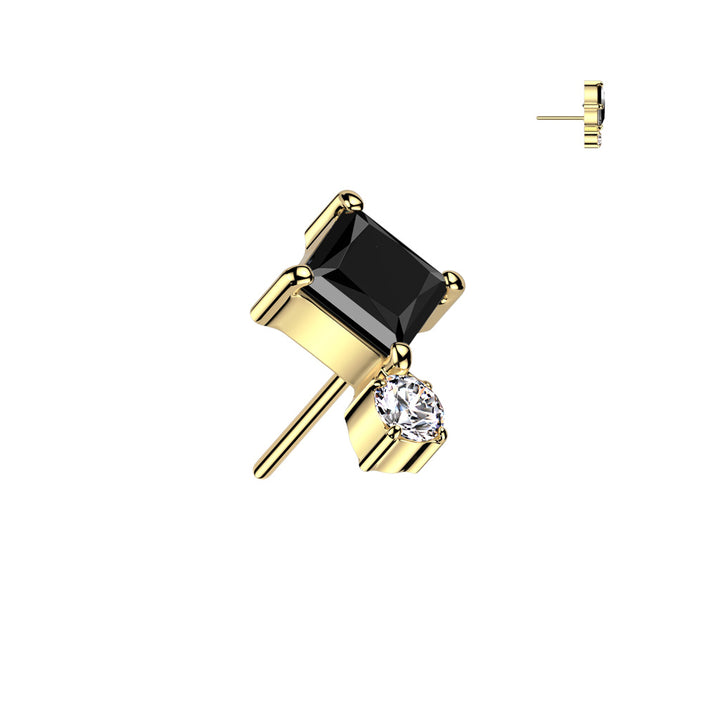 Implant Grade Titanium Gold PVD Black White CZ Square & Circle Gem Cluster Push In Threadless Labret With Flat Back - Pierced Universe
