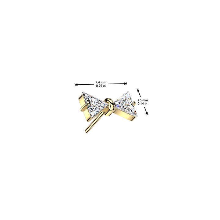 Implant Grade Titanium Gold PVD White CZ Bow Push In Threadless Labret With Flat Back - Pierced Universe