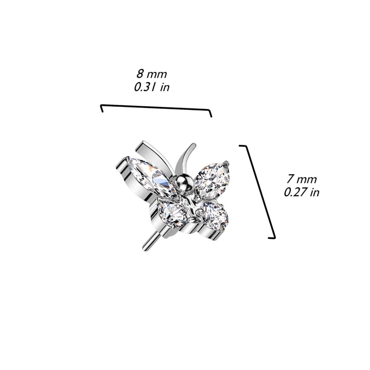 Implant Grade Titanium Large White CZ Gem Butterfly Threadless Push In Labret - Pierced Universe
