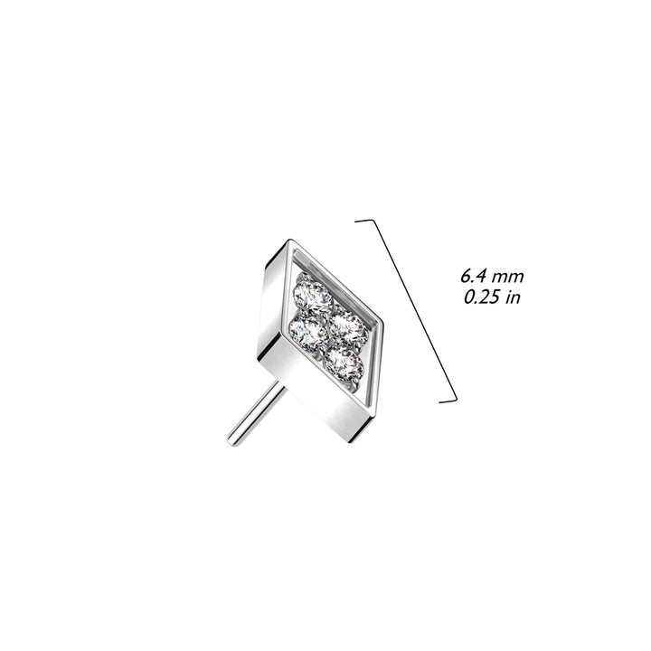 Implant Grade Titanium White CZ Pave Diamond Shaped Threadless Push In Labret - Pierced Universe
