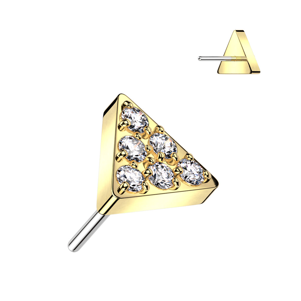 Triangular Pvd Implant Grade Titanium Gold PVD White CZ Pave Triangle Threadless Push ...