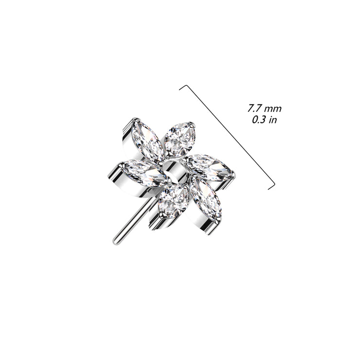 Implant Grade Titanium White CZ Marquise Flower Threadless Push In Labret - Pierced Universe
